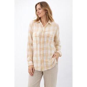 B47 CP Shades Vintage Tunic Button Down Shirt Womens Small Plaid Gauzy Lagenlook